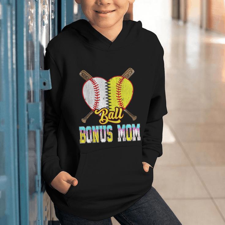 Bonus Mom Of Both Half Baseball Softball Ice Cream Drip Graphic Youth Hoodie