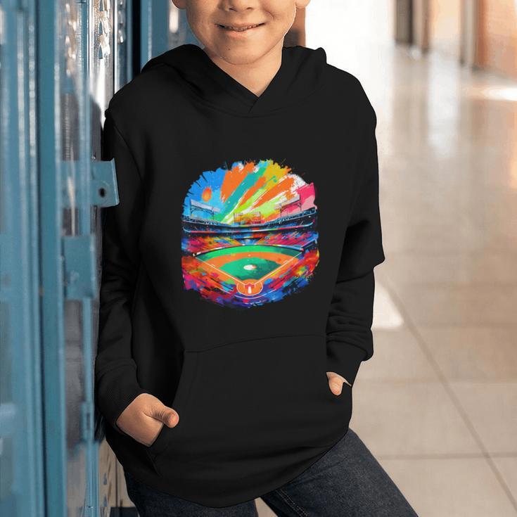 Colorful Baseball Field Home Run Baseball Player Fans Graphic Youth Hoodie Colorful Baseball Field Home Run Baseball Player Fans Graphic Youth Hoodie
