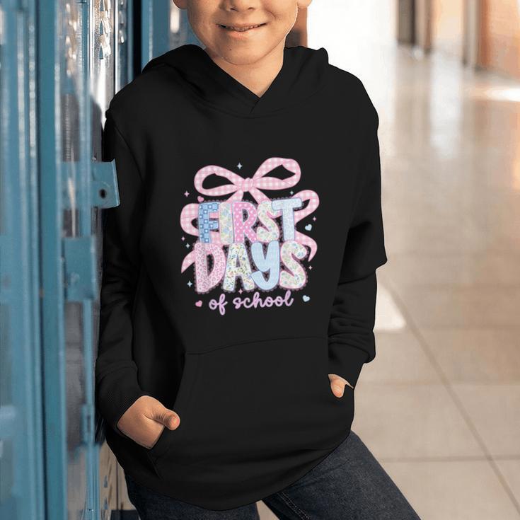 Coquette Bow Happy First Day Of School Back To School Retro Graphic Youth Hoodie Coquette Bow Happy First Day Of School Back To School Retro Graphic Youth Hoodie