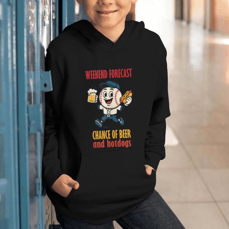 Cute Baseball Fan Weekend Forecast Change Of Beer And Hotdog Graphic Youth Hoodie Cute Baseball Fan Weekend Forecast Change Of Beer And Hotdog Graphic Youth Hoodie