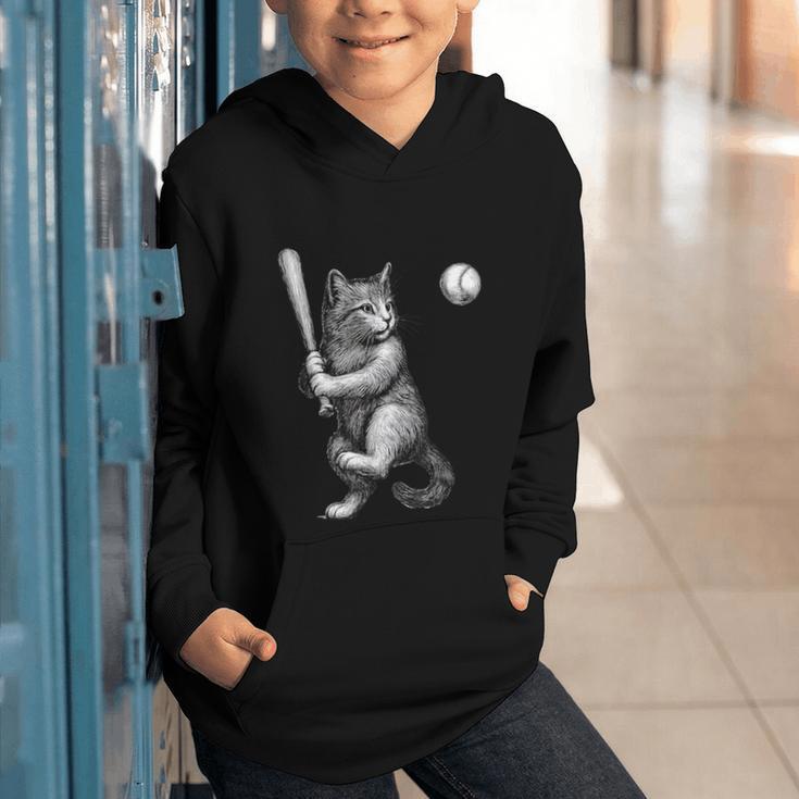 Cute Kitten Playing Baseball Hitter Bat Cool Baseball Cat Graphic Youth Hoodie Cute Kitten Playing Baseball Hitter Bat Cool Baseball Cat Graphic Youth Hoodie