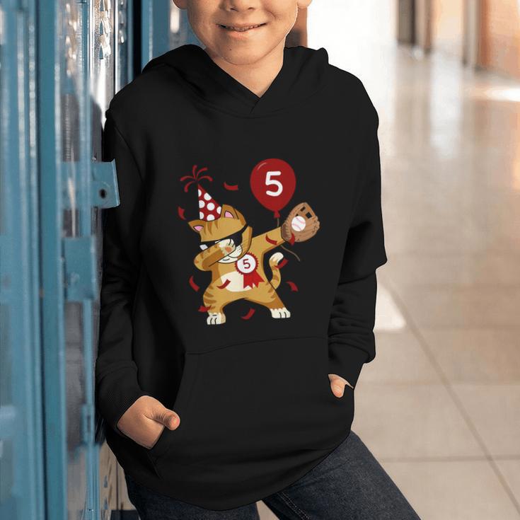 Dabbing Cool Cat Baseball 5th Birthday Graphic Youth Hoodie
