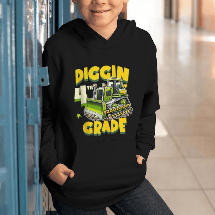 Diggin 4th Grade Bulldozer Back To School Graphic Youth Hoodie
