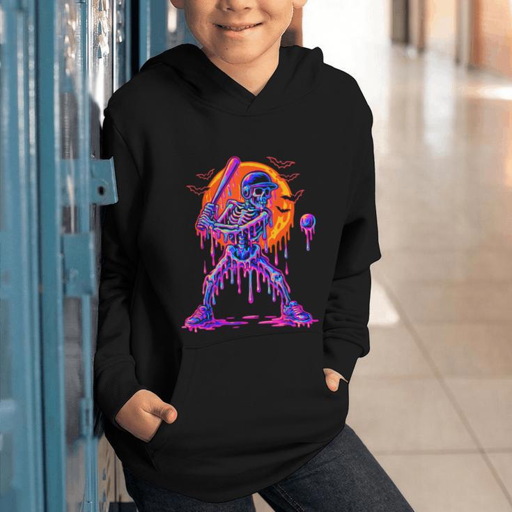 Drip Skeleton Batting Baseball Halloween Graphic Youth Hoodie