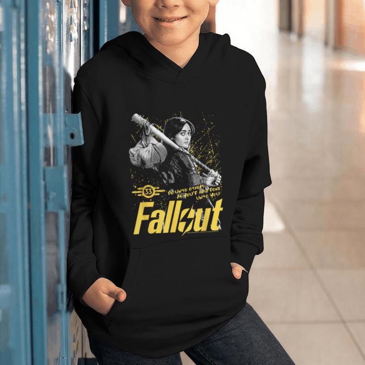 Fallout TV Series Lucy Do Unto Others Baseball Bat Gamer Graphic Youth Hoodie Fallout TV Series Lucy Do Unto Others Baseball Bat Gamer Graphic Youth Hoodie