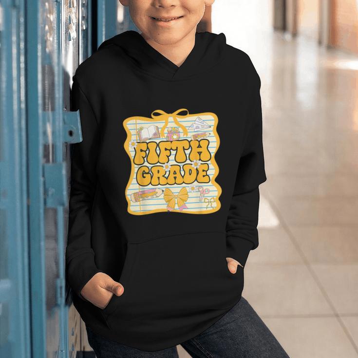 Fifth Grade Back To School Kids Girls Bow 5th Grade Groovy Graphic Youth Hoodie