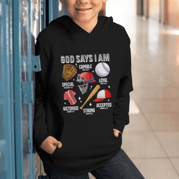 God Says I Am Baseball Player Catcher Pitcher Boys Men Graphic Youth Hoodie