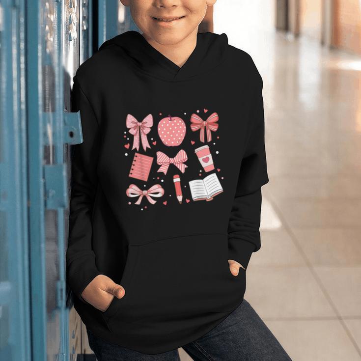 Happy Back To School 1st Day Toddler Girl Boho Coquette Bows Graphic Youth Hoodie Happy Back To School 1st Day Toddler Girl Boho Coquette Bows Graphic Youth Hoodie