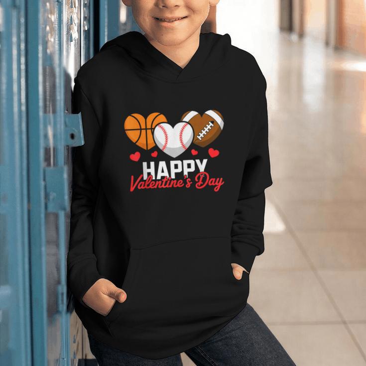 Happy Valentine’s Day Basketball Football Baseball Hearts Graphic Youth Hoodie