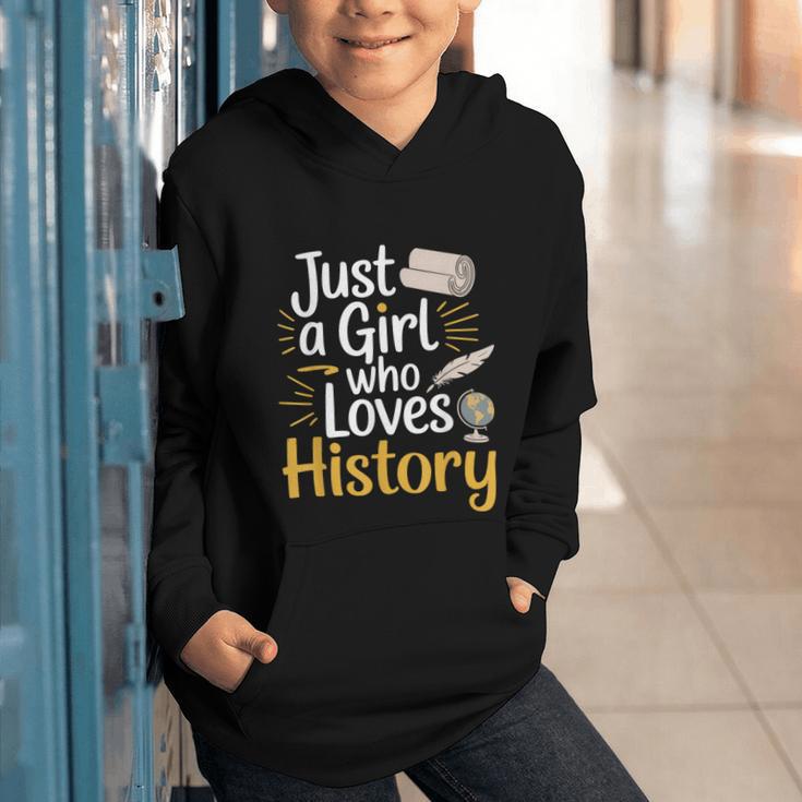 Just a Girl Who Loves History Cute Back To School Kids Girls Graphic Youth Hoodie