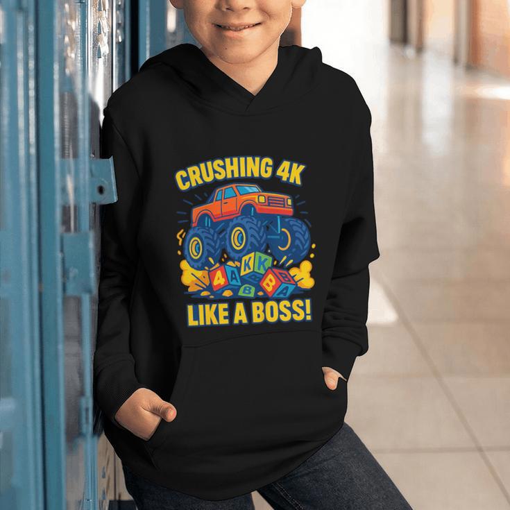 Kids 4k Boys Back To School Shirt Monster Truck Crushing 4k Graphic Youth Hoodie Kids 4k Boys Back To School Shirt Monster Truck Crushing 4k Graphic Youth Hoodie