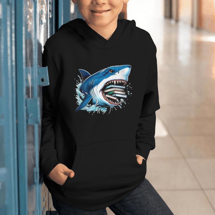 Kids Shark With School Books Back To School Shark Lovers Graphic Youth Hoodie Kids Shark With School Books Back To School Shark Lovers Graphic Youth Hoodie