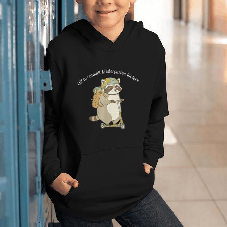 Off To Commit Kindergarten Foolery Raccoon Back To School Graphic Youth Hoodie Off To Commit Kindergarten Foolery Raccoon Back To School Graphic Youth Hoodie