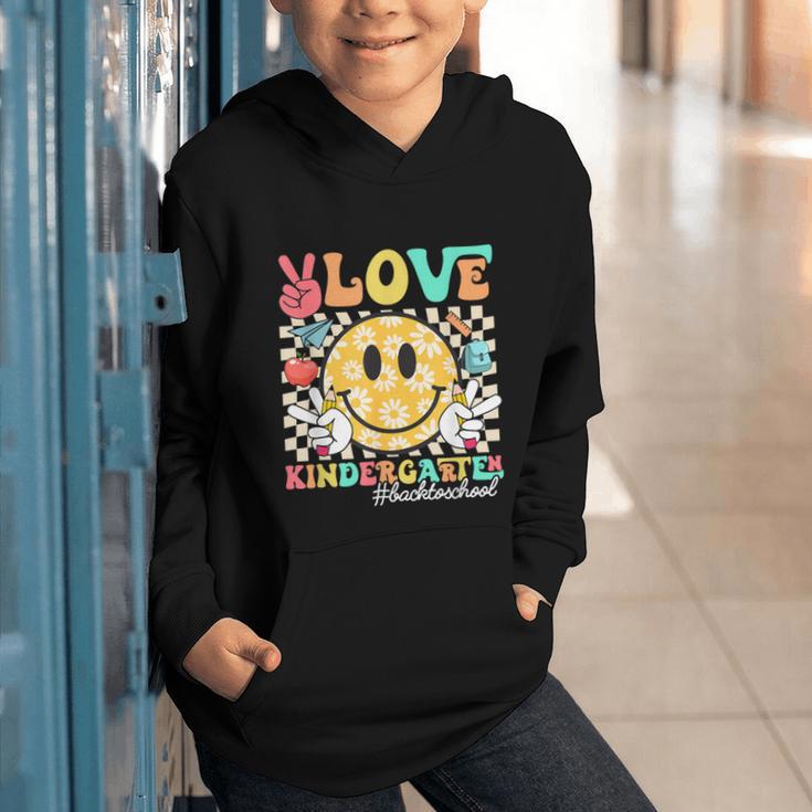 Peace Love Kindergarten Smile Face Back To School Girls Kids Graphic Youth Hoodie Peace Love Kindergarten Smile Face Back To School Girls Kids Graphic Youth Hoodie