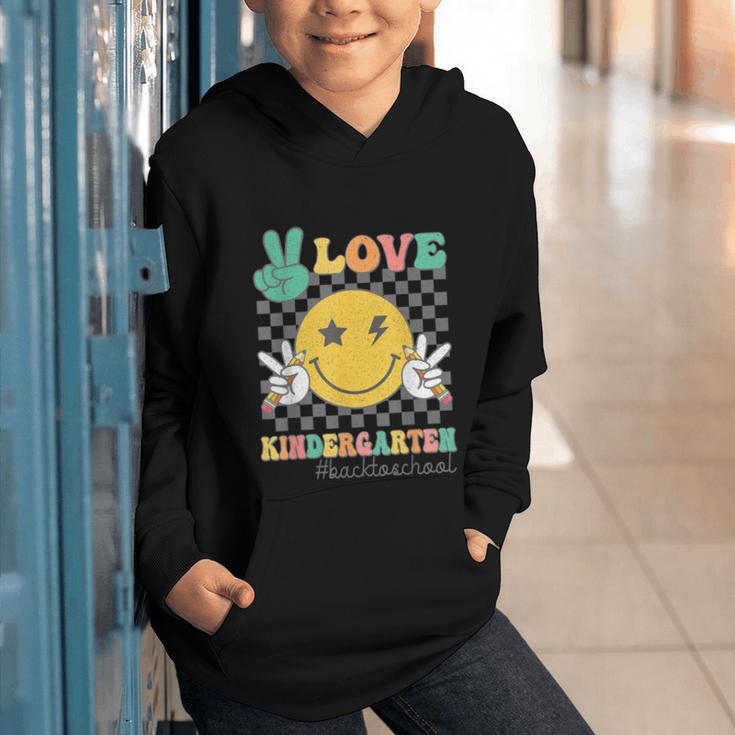Peace Love Kindergarten Smile Face Hippie Back To School Graphic Youth Hoodie Peace Love Kindergarten Smile Face Hippie Back To School Graphic Youth Hoodie