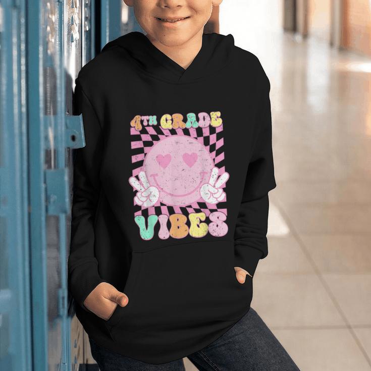 Pink 4th Grade Vibes Smile Face Back To School Fourth Grade Graphic Youth Hoodie Pink 4th Grade Vibes Smile Face Back To School Fourth Grade Graphic Youth Hoodie