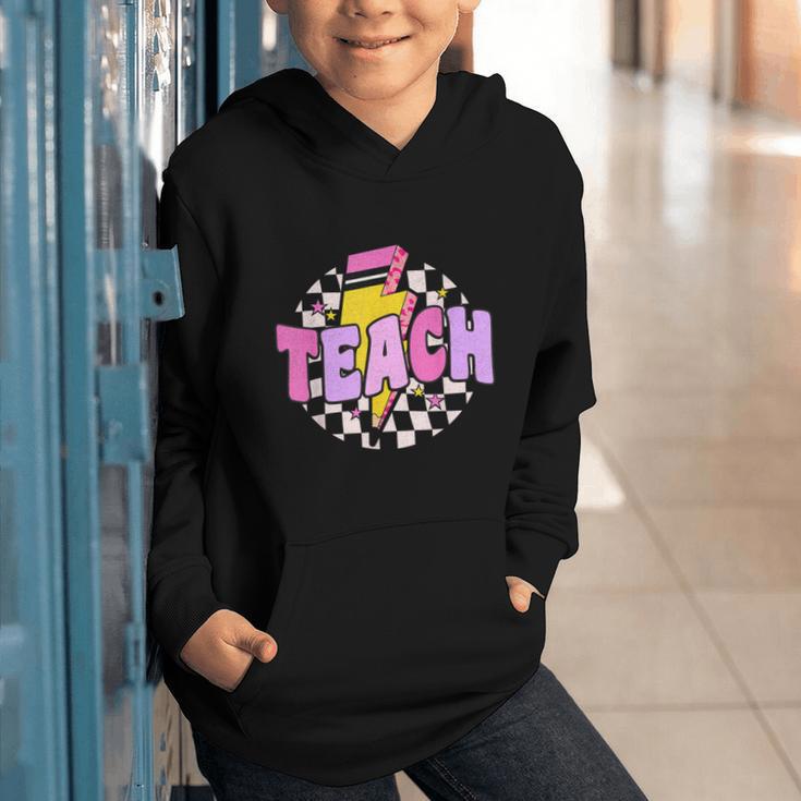 Retro Checkered Teach Pencil Lightning Back To School Graphic Youth Hoodie Retro Checkered Teach Pencil Lightning Back To School Graphic Youth Hoodie