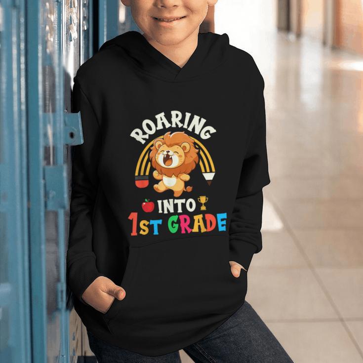Roaring Into First Grade Lion 1st Grade Back To School Graphic Youth Hoodie