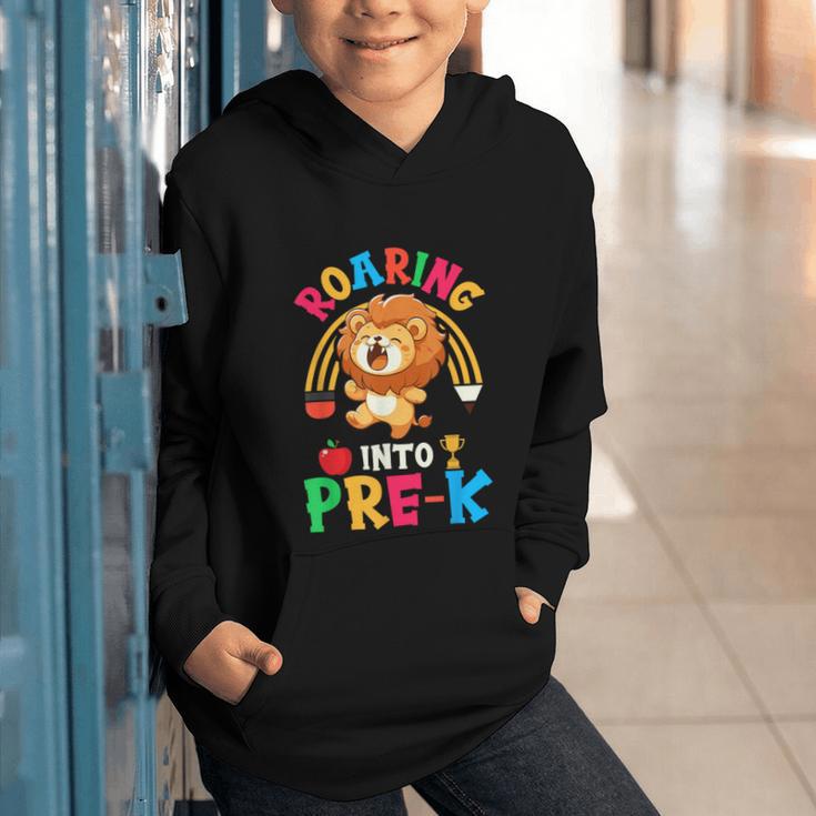Roaring Into Pre-Kindergarten Lion Pre K Back To School Graphic Youth Hoodie Roaring Into Pre-Kindergarten Lion Pre K Back To School Graphic Youth Hoodie