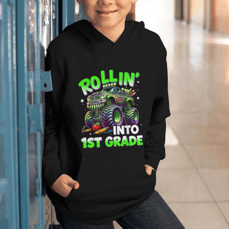 Rollin' Into 1st Grade Monster Truck Back To School Boys Graphic Youth Hoodie Rollin' Into 1st Grade Monster Truck Back To School Boys Graphic Youth Hoodie