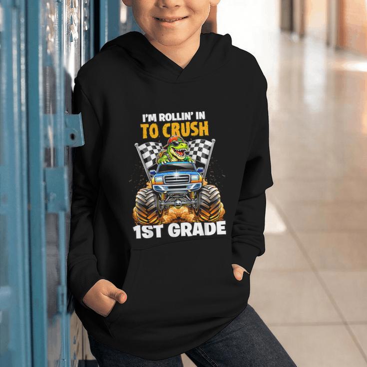 Rollin Crush Dinosaur Monster Truck Back To School 1st Grade Graphic Youth Hoodie Rollin Crush Dinosaur Monster Truck Back To School 1st Grade Graphic Youth Hoodie
