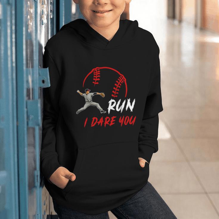 Run Steal I Dare You Humor Baseball Catcher Vintage Graphic Youth Hoodie