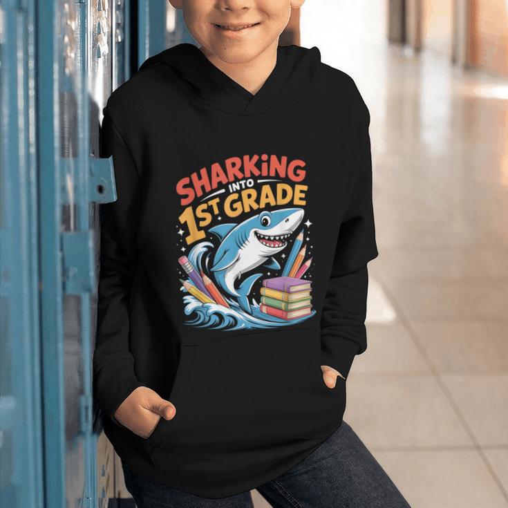Sharking Into 1st Grade Back To School Shark Graphic Youth Hoodie Sharking Into 1st Grade Back To School Shark Graphic Youth Hoodie