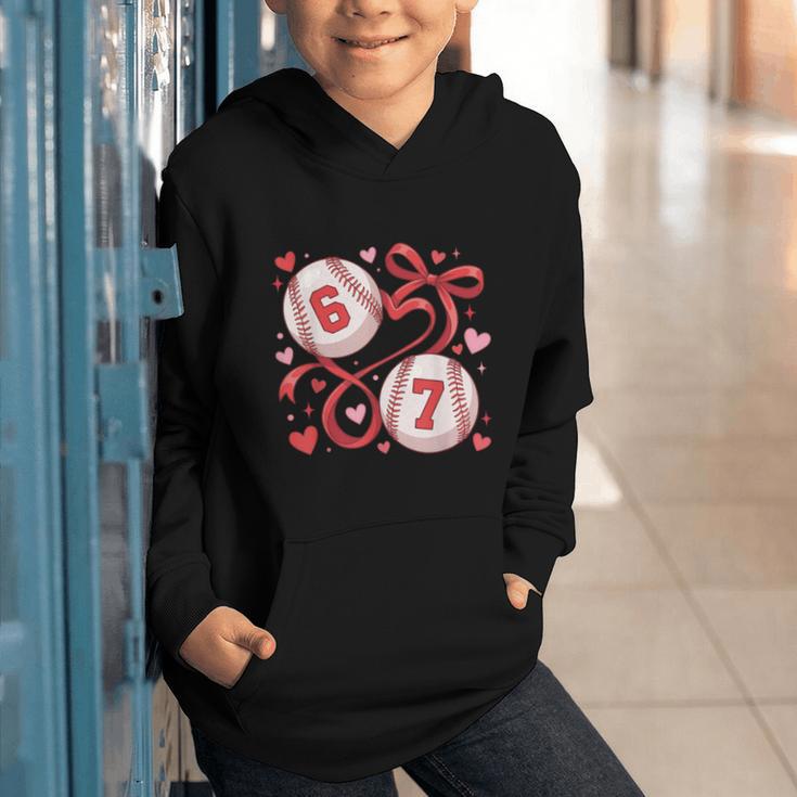 Six Seven Baseball Lover Sports Red Heart Bow Valentine Girl Graphic Youth Hoodie