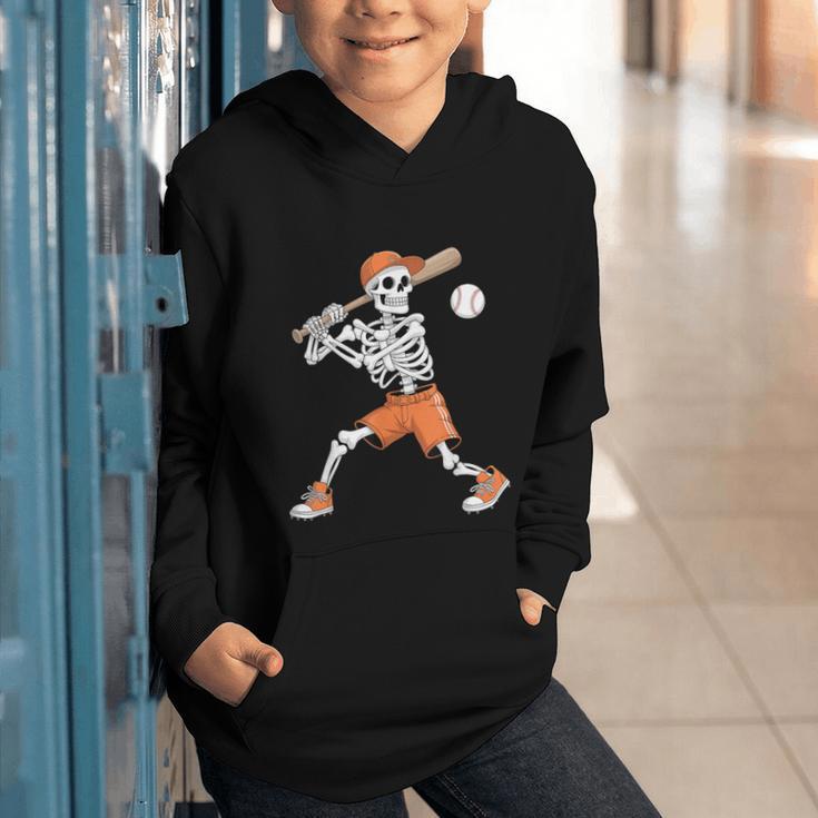 Skeleton Batting Baseball Halloween Graphic Youth Hoodie