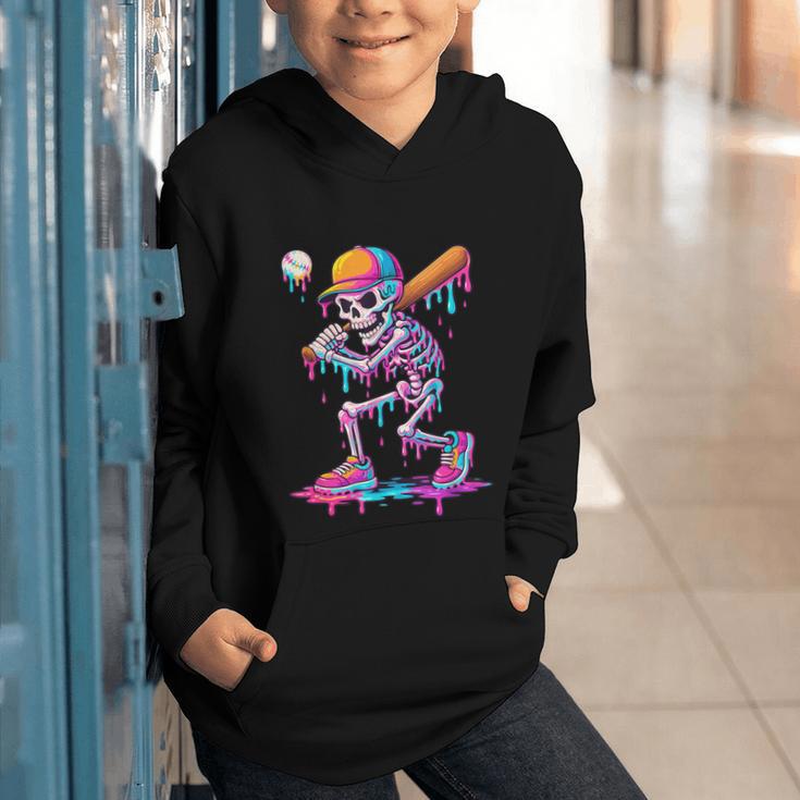 Skelton Playing Baseball Halloween Baseball Drip Boys Kids Graphic Youth Hoodie