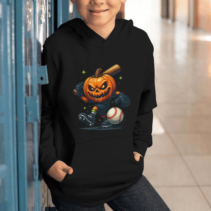 Spooky Halloween Scary Pumpkin Baseball Player Witchy Vibes Graphic Youth Hoodie Spooky Halloween Scary Pumpkin Baseball Player Witchy Vibes Graphic Youth Hoodie