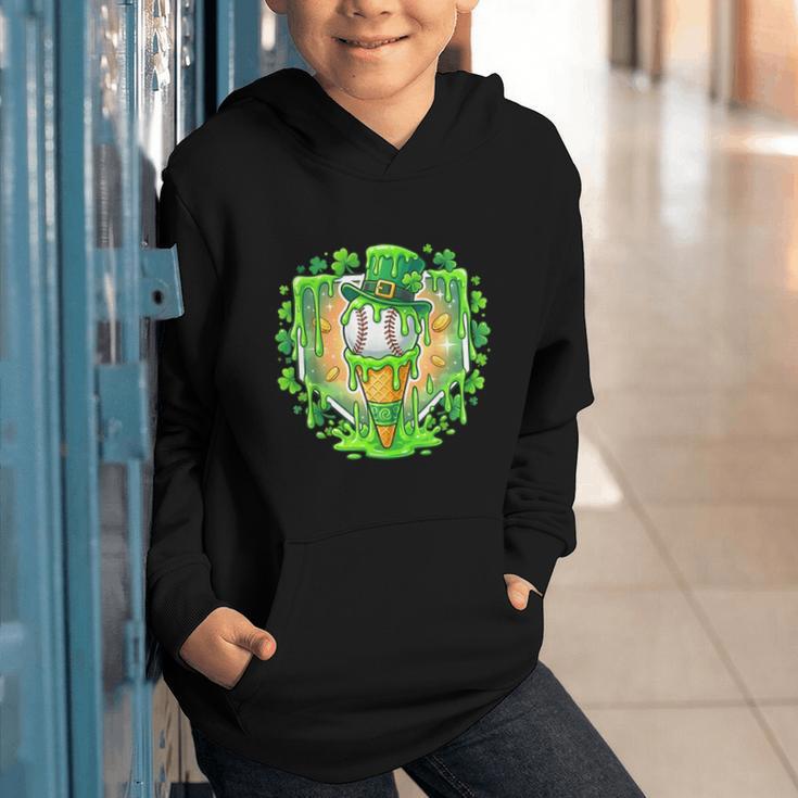 St Patrick Day Baseball Drip Ice Cream Baseball Home Plate Graphic Youth Hoodie