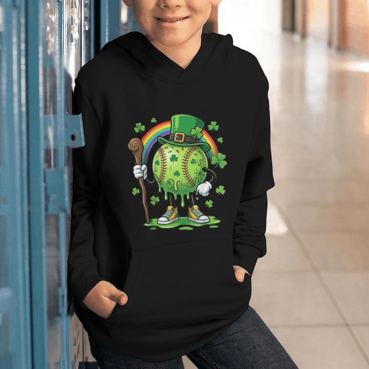 St Patricks Day Baseball Leprechaun Rainbow Green Baseball Graphic Youth Hoodie