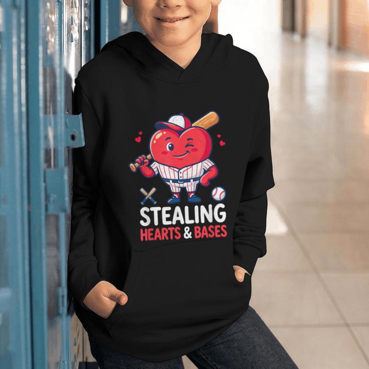 Stealing Hearts And Bases Baseball Player Valentine's Day Graphic Youth Hoodie