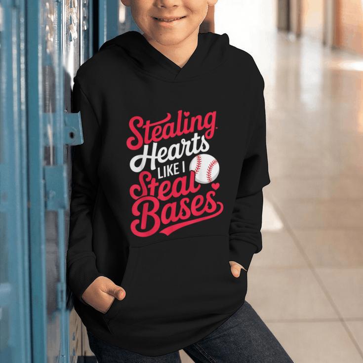 Stealing Hearts Like I Steal Bases Cute Baseball Boys Graphic Youth Hoodie