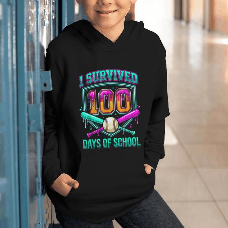I Survived 100 Days Of School Baseball Drip Graphic Youth Hoodie