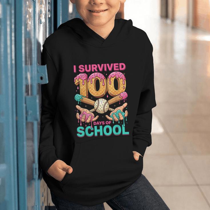I Survived 100 Days Of School Baseball Ice Cream Drip Graphic Youth Hoodie I Survived 100 Days Of School Baseball Ice Cream Drip Graphic Youth Hoodie