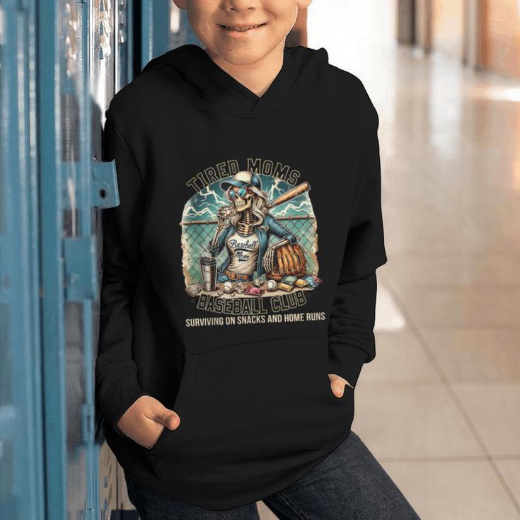 Tired Mom's Baseball Club Surviving On Snacks And Home Runs Graphic Youth Hoodie Tired Mom's Baseball Club Surviving On Snacks And Home Runs Graphic Youth Hoodie