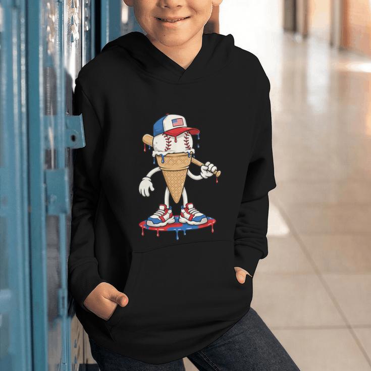 USA Patriotic Baseball Ice Cream Cone Freedom Graphic Youth Hoodie