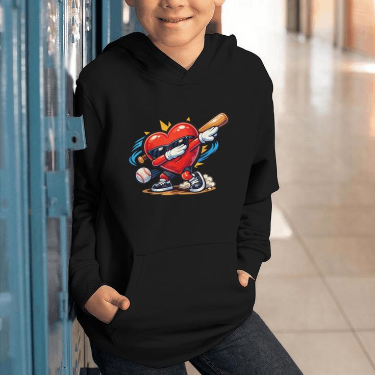 Valentines Day Baseball Dabbing Red Heart Love Boys Graphic Youth Hoodie