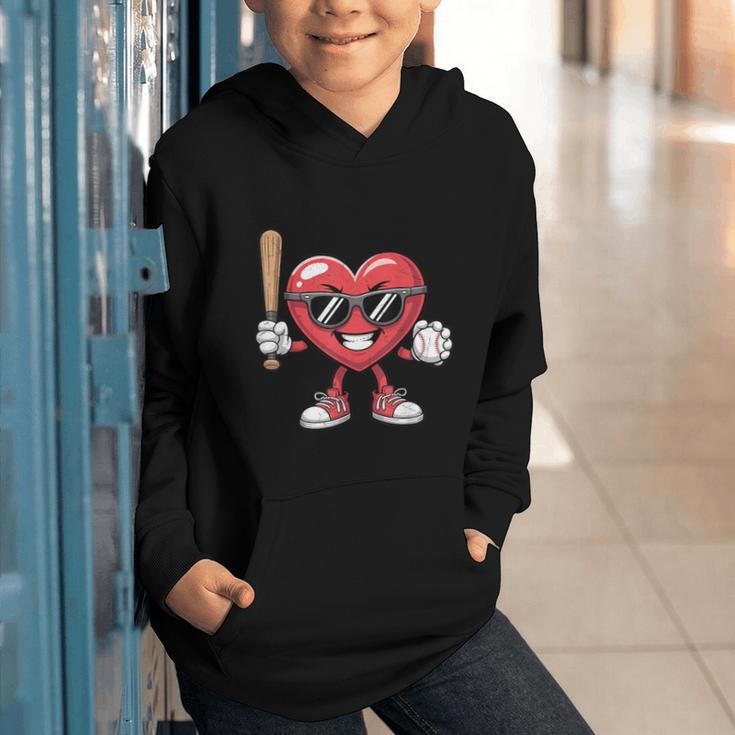 Valentines Day Heart Playing Baseball Boys Men Kids Girls Graphic Youth Hoodie