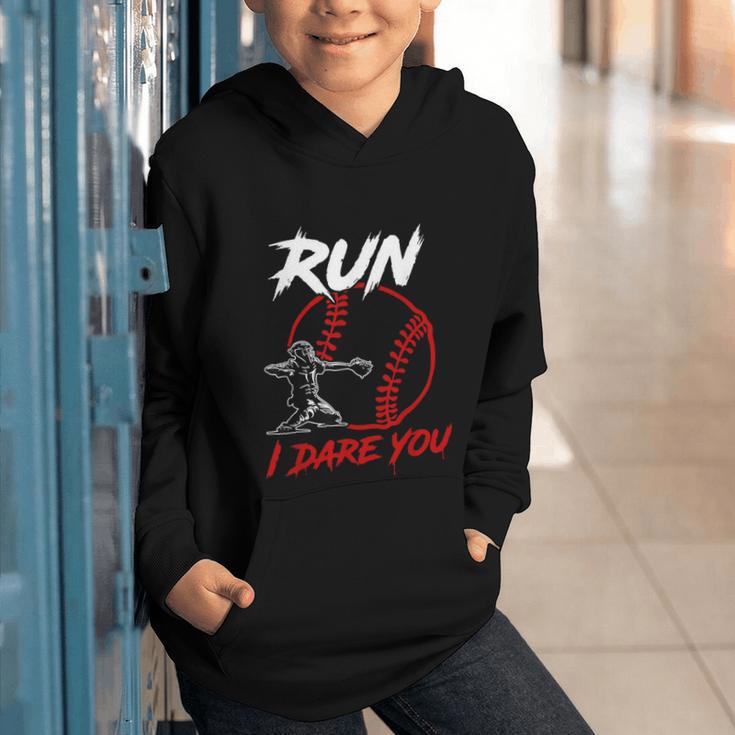 Vintage Baseball Catcher Boys Go Ahead Run I Dare You Graphic Youth Hoodie Vintage Baseball Catcher Boys Go Ahead Run I Dare You Graphic Youth Hoodie
