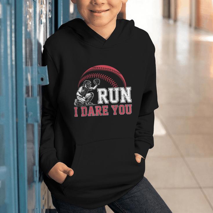 Vintage Humor Baseball Apparel Run I Dare You Graphic Youth Hoodie Vintage Humor Baseball Apparel Run I Dare You Graphic Youth Hoodie