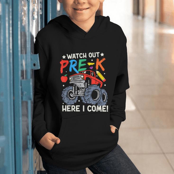 Watch Out Pre-K Here I Come Monster Truck Back To School Graphic Youth Hoodie Watch Out Pre-K Here I Come Monster Truck Back To School Graphic Youth Hoodie