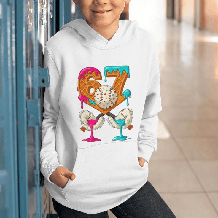 67 Ice Cream Drip Baseball Number 67 Player 67th Birthday Premium Tri-Blend Graphic Youth Hoodie