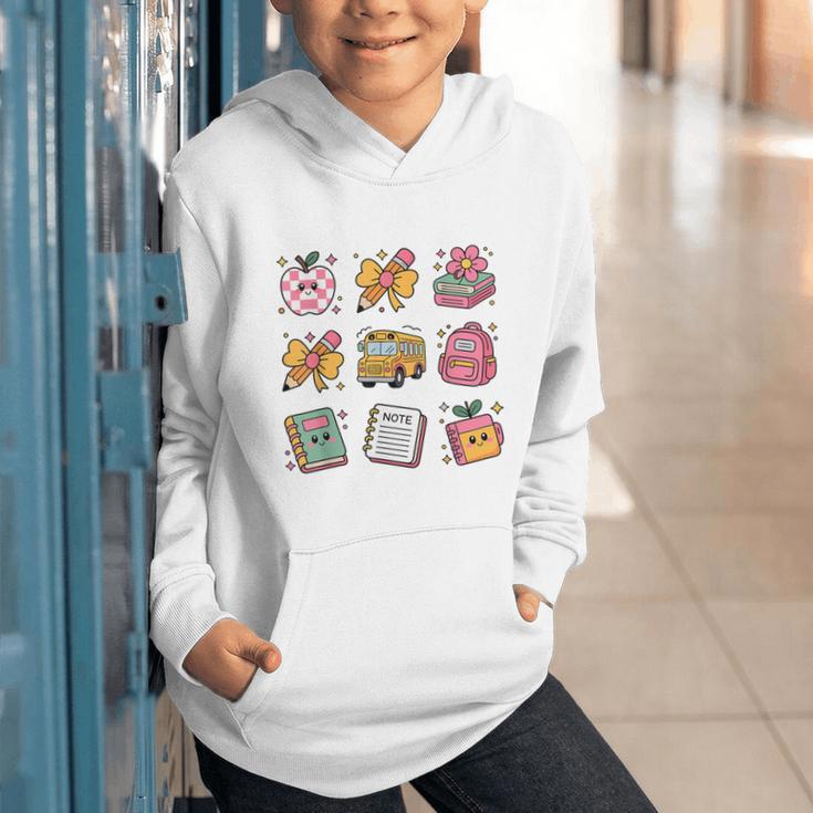 Back To School Coquette Bow First Day Of School Toddler Girl Graphic Youth Hoodie Back To School Coquette Bow First Day Of School Toddler Girl Graphic Youth Hoodie
