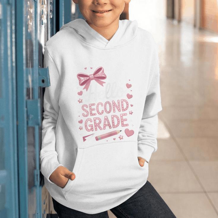 Back To School Cute Pink Coquette Girls Hello Second Grade Graphic Youth Hoodie
