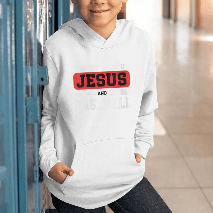 This Boy Runs On Jesus And Baseball Christian Baseball Graphic Youth Hoodie