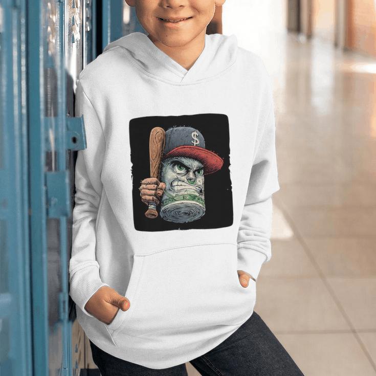 Cool Dollar Bill Guy With Cap And Baseball Costume Premium Tri-Blend Graphic Youth Hoodie