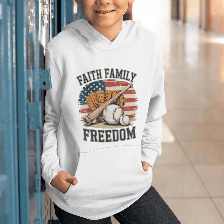 Faith Family Freedom Patriotic Christian Baseball Game Day Graphic Youth Hoodie